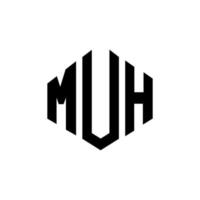 création de logo de lettre muh avec forme de polygone. muh création de logo en forme de polygone et de cube. modèle de logo vectoriel muh hexagone couleurs blanches et noires. muh monogramme, logo d'entreprise et immobilier.