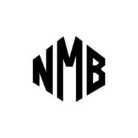création de logo de lettre nmb avec forme de polygone. création de logo en forme de polygone et de cube nmb. modèle de logo vectoriel nmb hexagone couleurs blanches et noires. monogramme nmb, logo commercial et immobilier.