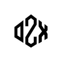création de logo de lettre ozx avec forme de polygone. création de logo en forme de polygone et de cube ozx. modèle de logo vectoriel hexagone ozx couleurs blanches et noires. monogramme ozx, logo d'entreprise et immobilier.