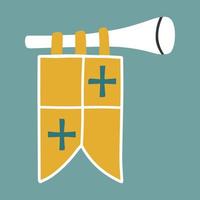 trompette avec l'icône du drapeau. illustration plate de l'icône de vecteur de trompette pour la conception de sites Web. corne médiévale.
