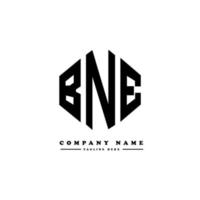 création de logo de lettre bne avec forme de polygone. création de logo en forme de polygone et de cube bne. modèle de logo vectoriel bne hexagone couleurs blanches et noires. monogramme bne, logo commercial et immobilier.