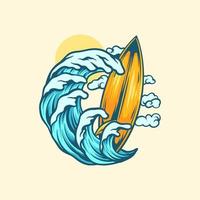 illustration de vagues de surf et d'été vecteur