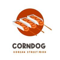 logo d'illustration de nourriture de rue de corndog coréen avec emballage vecteur