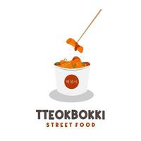 logo d'illustration tteokbokki de nourriture de rue coréenne avec emballage de bol en papier blanc vecteur