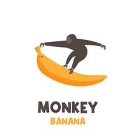 logo illustration singe avec banane vecteur