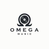 symbole oméga avec forme de disque vinyle. modèle de conception d'icône de logo de musique omega illustration vectorielle plane vecteur