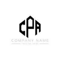 création de logo de lettre cpa avec forme de polygone. création de logo en forme de polygone et de cube cpa. modèle de logo vectoriel cpa hexagone couleurs blanches et noires. monogramme cpa, logo d'entreprise et immobilier.