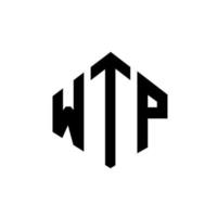 création de logo de lettre wtp avec forme de polygone. création de logo en forme de polygone et de cube wtp. modèle de logo vectoriel wtp hexagone couleurs blanches et noires. monogramme wtp, logo d'entreprise et immobilier.