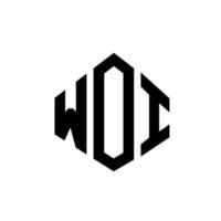 création de logo de lettre woi avec forme de polygone. création de logo en forme de polygone et de cube woi. modèle de logo vectoriel hexagone woi couleurs blanches et noires. monogramme woi, logo d'entreprise et immobilier.