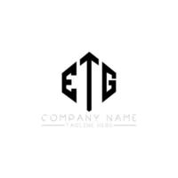 création de logo de lettre etg avec forme de polygone. création de logo en forme de polygone et de cube. modèle de logo vectoriel etg hexagone couleurs blanches et noires. monogramme etg, logo d'entreprise et immobilier.