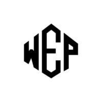 création de logo de lettre wep avec forme de polygone. conception de logo en forme de polygone et de cube wep. modèle de logo vectoriel wep hexagone couleurs blanches et noires. monogramme wep, logo d'entreprise et immobilier.