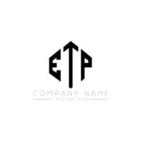 création de logo de lettre etp avec forme de polygone. création de logo en forme de polygone et de cube etp. modèle de logo vectoriel hexagone etp couleurs blanches et noires. monogramme etp, logo d'entreprise et immobilier.