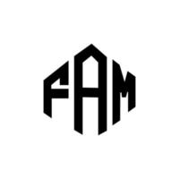 création de logo de lettre fam avec forme de polygone. création de logo en forme de polygone et de cube fam. modèle de logo vectoriel fam hexagone couleurs blanches et noires. monogramme fam, logo d'entreprise et immobilier.