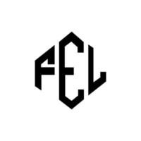 création de logo de lettre fel avec forme de polygone. création de logo en forme de polygone et de cube fel. modèle de logo vectoriel fel hexagone couleurs blanches et noires. monogramme fel, logo d'entreprise et immobilier.