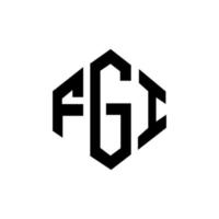 création de logo de lettre fgi avec forme de polygone. création de logo en forme de polygone et de cube fgi. modèle de logo vectoriel hexagone fgi couleurs blanches et noires. monogramme fgi, logo d'entreprise et immobilier.