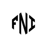 création de logo de lettre fni avec forme de polygone. création de logo en forme de polygone et de cube fni. modèle de logo vectoriel fni hexagone couleurs blanches et noires. monogramme fni, logo commercial et immobilier.