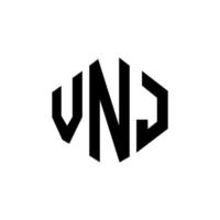 création de logo de lettre vnj avec forme de polygone. création de logo en forme de polygone et de cube vnj. modèle de logo vectoriel vnj hexagone couleurs blanches et noires. monogramme vnj, logo d'entreprise et immobilier.