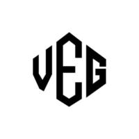 création de logo de lettre végétale avec forme de polygone. création de logo en forme de polygone végétal et de cube. modèle de logo vectoriel veg hexagone couleurs blanches et noires. monogramme végétal, logo d'entreprise et immobilier.