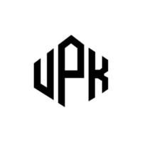 création de logo de lettre upk avec forme de polygone. création de logo en forme de polygone et de cube upk. modèle de logo vectoriel upk hexagone couleurs blanches et noires. monogramme upk, logo d'entreprise et immobilier.