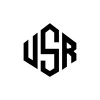 création de logo de lettre usr avec forme de polygone. création de logo en forme de polygone et de cube usr. modèle de logo vectoriel usr hexagone couleurs blanches et noires. monogramme usr, logo commercial et immobilier.