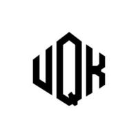 création de logo de lettre uqk avec forme de polygone. création de logo en forme de polygone et de cube uqk. modèle de logo vectoriel uqk hexagone couleurs blanches et noires. monogramme uqk, logo d'entreprise et immobilier.