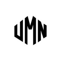 création de logo de lettre umn avec forme de polygone. création de logo en forme de polygone et de cube umn. modèle de logo vectoriel umn hexagone couleurs blanches et noires. monogramme umn, logo d'entreprise et immobilier.