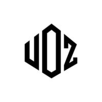 création de logo de lettre uoz avec forme de polygone. création de logo en forme de polygone et de cube uoz. modèle de logo vectoriel uoz hexagone couleurs blanches et noires. monogramme uoz, logo d'entreprise et immobilier.