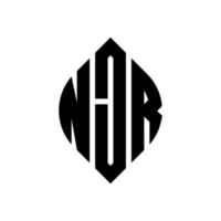 création de logo de lettre de cercle njr avec forme de cercle et d'ellipse. lettres ellipse njr avec style typographique. les trois initiales forment un logo circulaire. njr cercle emblème abstrait monogramme lettre marque vecteur. vecteur