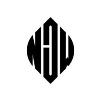 création de logo de lettre de cercle njw avec forme de cercle et d'ellipse. lettres ellipse njw avec style typographique. les trois initiales forment un logo circulaire. njw cercle emblème abstrait monogramme lettre marque vecteur. vecteur