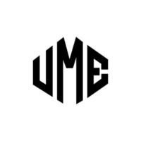 création de logo de lettre ume avec forme de polygone. création de logo en forme de polygone et de cube. modèle de logo vectoriel ume hexagone couleurs blanches et noires. monogramme ume, logo d'entreprise et immobilier.