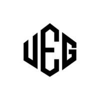 création de logo de lettre ueg avec forme de polygone. création de logo en forme de polygone et de cube ueg. modèle de logo vectoriel hexagone ueg couleurs blanches et noires. monogramme ueg, logo commercial et immobilier.