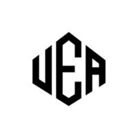 création de logo de lettre uea avec forme de polygone. création de logo en forme de polygone et de cube uea. modèle de logo vectoriel uea hexagone couleurs blanches et noires. monogramme uea, logo d'entreprise et immobilier.