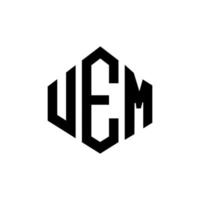 création de logo de lettre uem avec forme de polygone. création de logo en forme de polygone et de cube uem. modèle de logo vectoriel uem hexagone couleurs blanches et noires. monogramme uem, logo commercial et immobilier.