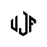 création de logo de lettre ujf avec forme de polygone. création de logo en forme de polygone et de cube ujf. modèle de logo vectoriel hexagone ujf couleurs blanches et noires. monogramme ujf, logo d'entreprise et immobilier.