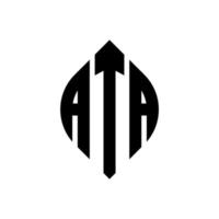 création de logo de lettre de cercle ata avec forme de cercle et d'ellipse. lettres ata ellipse avec style typographique. les trois initiales forment un logo circulaire. ata cercle emblème abstrait monogramme lettre marque vecteur. vecteur