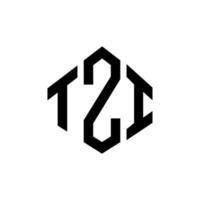 création de logo de lettre tzi avec forme de polygone. création de logo en forme de polygone et de cube tzi. modèle de logo vectoriel tzi hexagone couleurs blanches et noires. monogramme tzi, logo d'entreprise et immobilier.