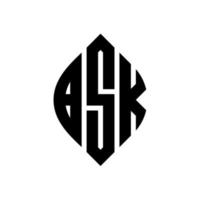 création de logo de lettre de cercle bsk avec forme de cercle et d'ellipse. lettres d'ellipse bsk avec style typographique. les trois initiales forment un logo circulaire. bsk cercle emblème abstrait monogramme lettre marque vecteur. vecteur