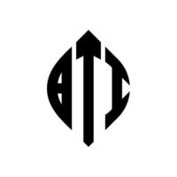 création de logo de lettre de cercle bti avec forme de cercle et d'ellipse. lettres bti ellipse avec style typographique. les trois initiales forment un logo circulaire. bti cercle emblème abstrait monogramme lettre marque vecteur. vecteur