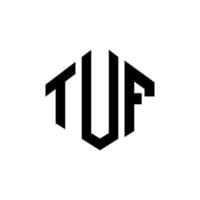 création de logo de lettre de tuf avec forme de polygone. création de logo en forme de polygone et de cube de tuf. modèle de logo vectoriel tuf hexagone couleurs blanches et noires. monogramme de tuf, logo d'entreprise et immobilier.