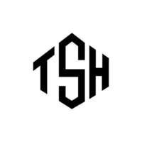 création de logo de lettre tsh avec forme de polygone. création de logo en forme de polygone et de cube tsh. modèle de logo vectoriel tsh hexagone couleurs blanches et noires. monogramme tsh, logo d'entreprise et immobilier.