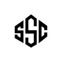 création de logo de lettre ssc avec forme de polygone. création de logo en forme de polygone et de cube ssc. modèle de logo vectoriel hexagone ssc couleurs blanches et noires. monogramme ssc, logo commercial et immobilier.