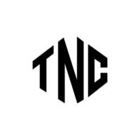 création de logo de lettre tnc avec forme de polygone. création de logo en forme de polygone et de cube tnc. modèle de logo vectoriel hexagone tnc couleurs blanches et noires. monogramme tnc, logo commercial et immobilier.