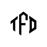 création de logo de lettre tfd avec forme de polygone. création de logo en forme de polygone et de cube tfd. modèle de logo vectoriel hexagone tfd couleurs blanches et noires. monogramme tfd, logo commercial et immobilier.