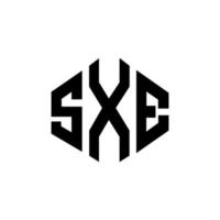 création de logo de lettre sxe avec forme de polygone. création de logo en forme de polygone et de cube sxe. modèle de logo vectoriel hexagone sxe couleurs blanches et noires. monogramme sxe, logo d'entreprise et immobilier.