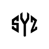 création de logo de lettre syz avec forme de polygone. création de logo en forme de polygone et de cube syz. modèle de logo vectoriel hexagone syz couleurs blanches et noires. monogramme syz, logo d'entreprise et immobilier.