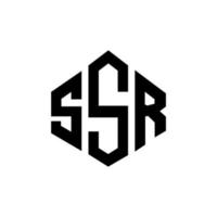 création de logo de lettre ssr avec forme de polygone. création de logo en forme de polygone et de cube ssr. modèle de logo vectoriel hexagone ssr couleurs blanches et noires. monogramme ssr, logo commercial et immobilier.