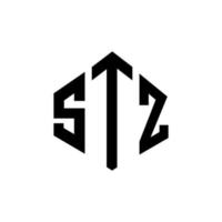 création de logo de lettre stz avec forme de polygone. création de logo en forme de polygone et de cube stz. modèle de logo vectoriel hexagone stz couleurs blanches et noires. monogramme stz, logo d'entreprise et immobilier.