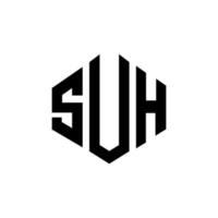 création de logo de lettre suh avec forme de polygone. création de logo en forme de polygone et de cube suh. modèle de logo vectoriel suh hexagone couleurs blanches et noires. monogramme suh, logo d'entreprise et immobilier.