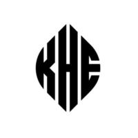 création de logo de lettre de cercle khe avec forme de cercle et d'ellipse. lettres khe ellipse avec style typographique. les trois initiales forment un logo circulaire. khe cercle emblème abstrait monogramme lettre marque vecteur. vecteur