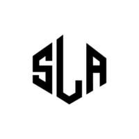 création de logo de lettre sla avec forme de polygone. création de logo en forme de polygone et de cube sla. modèle de logo vectoriel hexagone sla couleurs blanches et noires. monogramme sla, logo d'entreprise et immobilier.